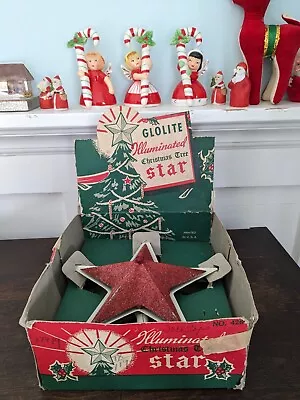 Vintage Christmas GLOLITE Light Up Tree Topper Star With Original Box Works • $51