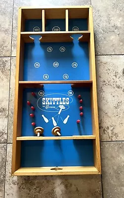 Vintage Vtg Original Skittles Table Top Carrom Bowling Game W/ 10 Pins & 2 Tops • $109.99
