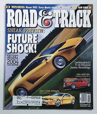 Road & Track Car Magazine 2002 September Lamborghini Murcielago Audi Rsr Mustang • $14.95