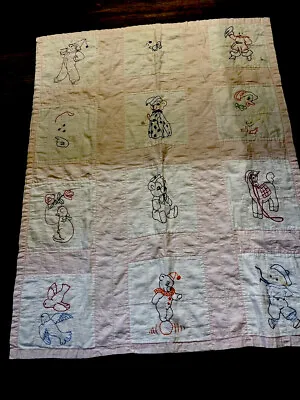 Hand Embroidered  BABY QUILT- 40 X 52 1940 Mid Century All Hand Made 1930-50 • $45.95