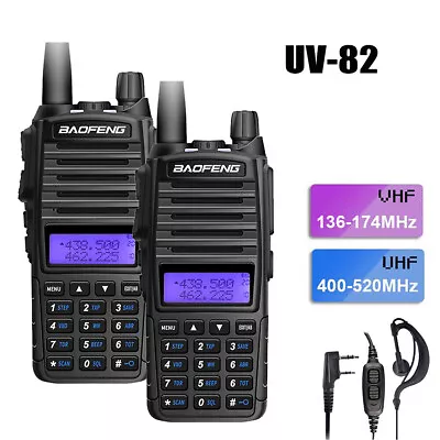 $86.99 • Buy 2x UV-82 Dual Band UHF/VHF Walkie Talkies Two Way FM Radio + Earpiece