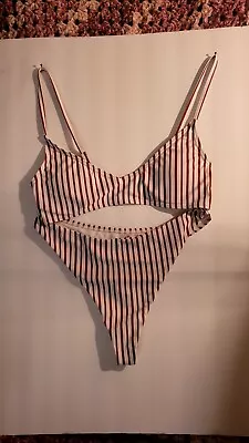 Zaful Womens Red And White Striped Swim Suite Sz 6 Top & Bottom • $12.99