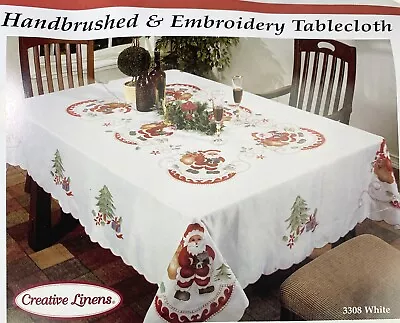 Creative Linens Hand Brushed Embroidery Tablecloth Santa Christmas Holiday • $47.99