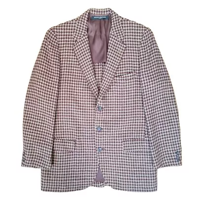 Vtg  60s Maroon Houndstooth Check 3 Button Wool Sport Jacket Men Size 38 R • $124.99