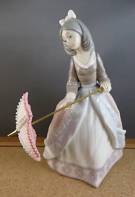 Retired Lladro 5210 Daisa 1983 Girl Bow Lace Parasol Umbrella Porcelain Figurine • $149.95