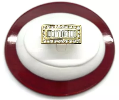 Mens Emerald Cut & Round Diamond Rectangle Statement Ring 14k Yellow Gold Sz 10 • $4901