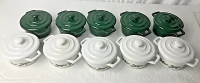 Martha Stewart 10 Mini Ceramic Green Pinecone Cocottes Dessert Dishes & Lids • $85.36