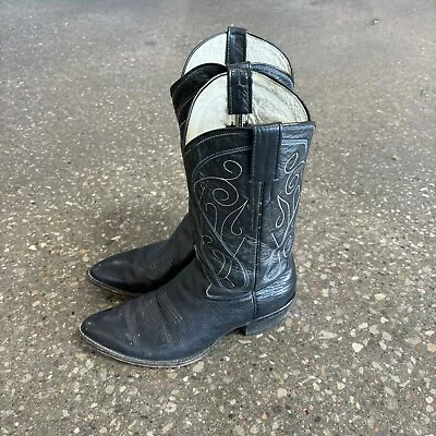 Vintage Unbranded Mens Leather Western Cowboy Pull On Boots Size 10.5D Made USA • $49.99