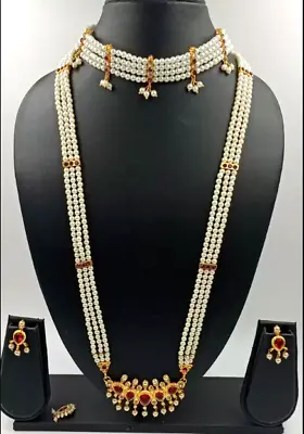 $37.60 • Buy Indian Bollywood Bridal Pearl Traditional Choker Necklace Gold Earirngs Jewelry