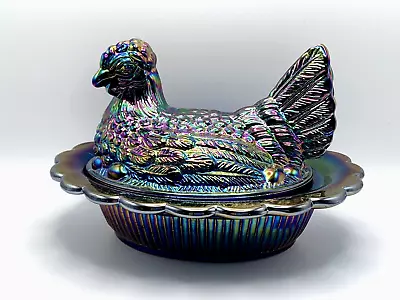 Mosser Carnival Glass Amethyst Hen On A Nest Split Tail Iridescent • $75