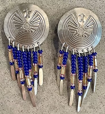 Native American Handmade Man In The Maze Sterling Silver Clip On Earrings • $34.99