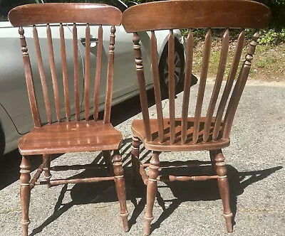 Spindle High Back Carved Oak Dining Chairs (1) Antique/ Vintage Farmhouse • $200