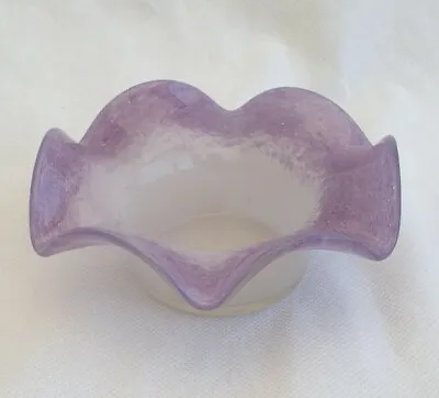 Mid Century Vasart Signed Glass Flower Shaped Dish In Lilac • £20