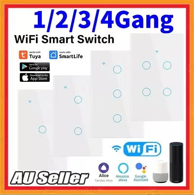 1-4Gang WiFi Switch Light Tuya Touch Smart Switch Wall Panel For Alexa Google AU • $22.62