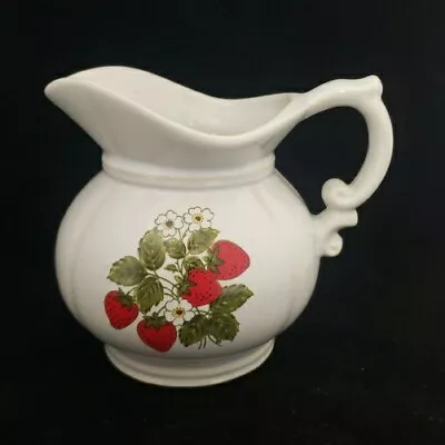 Vintage McCoy #7528 Strawberry Pitcher Pottery White Cream Color Home Decor • $18