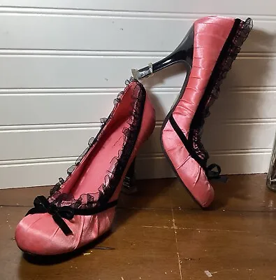 ELLIE Satin & Lace High Heels Pin Up Grill Shoes Drag Size 10 Round Toe • $14.99