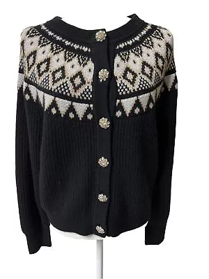 J Crew Fair Isle With Flower Crystal Buttons Cashmere Cardigan Sweater Size L  • $170