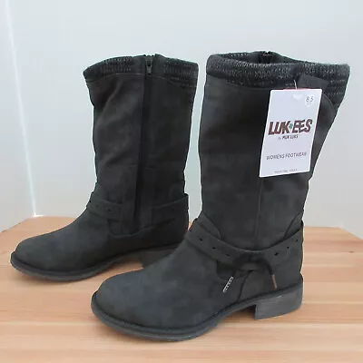 Lukees By MUK LUKS Bella Womens Size 8.5 Black Gray Sweater Top Mid Calf Boots • $24.95