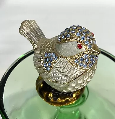 Vintage Brass Bird Trinket Treasure Box Enamel Crystals Magnetic Closure • $24