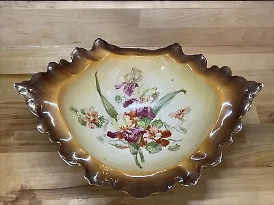 LaBelle China Flow Brown & Gold Footed Bowl Iris Design Wheeling Pottery EVC • $99.99