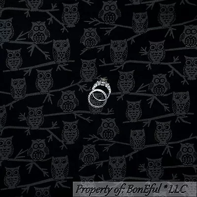 BonEful Fabric Cotton Quilt Black Gray Owl Bird Tree Branch Calico Scenic SCRAP • $0.49