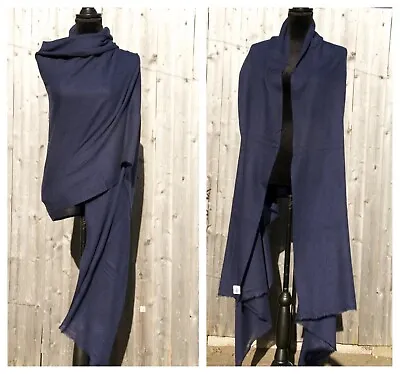 Navy Blue Cashmere Large Shawl Scarf Handwoven Oversized Wrap Pashmina Nepal New • £61.49