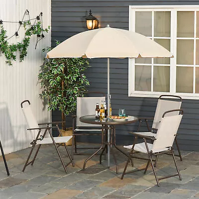 Garden Patio Textilene Folding Chairs Table Parasol Furniture Bistro Set Beige • £119.99