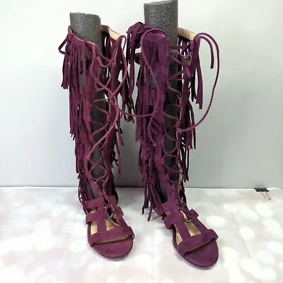 Longchamp Burgundy Leather Tassel Gladiator Sandals Women's Size 9 • £189.24