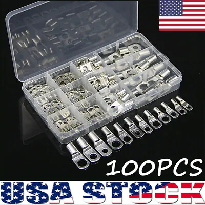 100PCS Lug Ring Connectors Bare Electrical Wire Terminals SC Tinned Copper Kit • $16.55