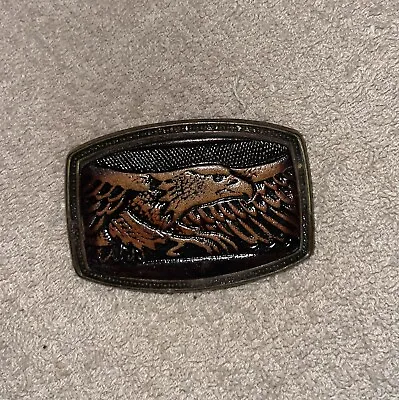 Vintage Embossed Leather Eagle Brass Belt Buckle • $14.99