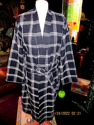 Mens Blue Check Dressing Gown Robe Gc  Smoking Jkt Waffle Says S • £10