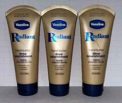 3~Vaseline Radiant X Hand Butter Pure Shea Butter Vitamin C Peptides Lotion 3.4 • $15.95