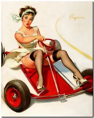 Vintage GIL ELVGREN Pinup Girl CANVAS PRINT Go Cart 8X10  • $11.99