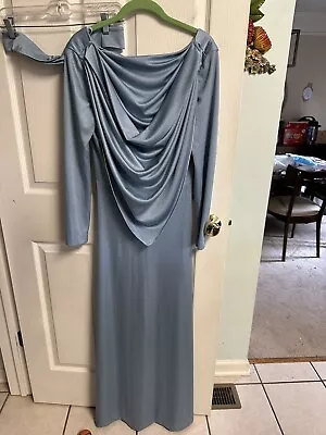 VTG 80s Soft Heather Blue Maxi Party Dress Belted Sz Med Bridesmaid 34 Bust • $28