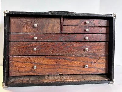 Vintage Antique Wood And Metal 6 Drawer Machinist Chest Clock Watch Repair • $150