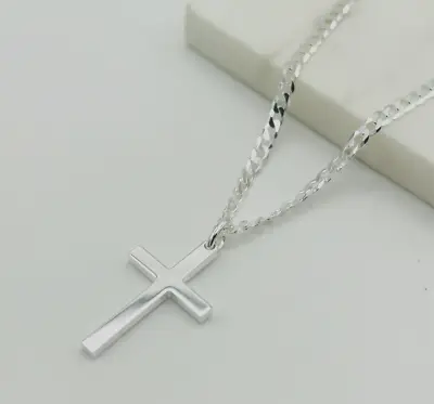 Genuine 925 Sterling Silver Mens Cross Pendant Necklace 22 INCH Brand New • £49