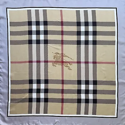 New Unisex Burberry Scarf Beige Check Haymarket Gray Border Silk Wrap • $229.90