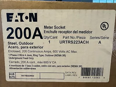 NEW Eaton URTRS223ACH Meter Socket : 1Ph 3 Wire 4 Jaw 200A 600V Outdoor Nema 3R • $99.95