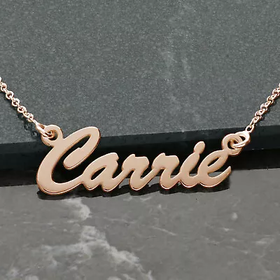 9ct Rose Gold Plated Personalised Any Name Necklace On 16 Inch Chain UK Made • £52