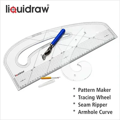 £14.99 • Buy Pattern Maker Combo Set Fashion Ruler Armhole Curve Seam Ripper Tracing Wheel