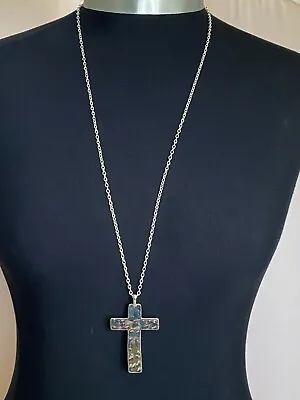 Large Hammered CRUCIFIX CROSS Charm Pendant 70mm X 40mm 30  Long Chain Necklace • £6.99