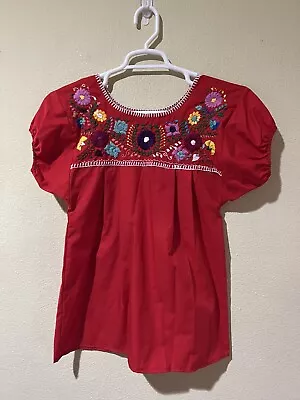 Women Embroidered Mexican Oaxacan Boho Top Sz S Red Floral • $25