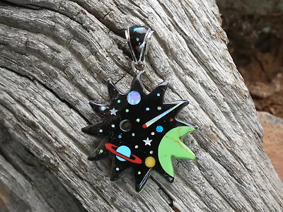 Celestial Sun Galaxy Night Micro Inlay Gemstone Sterling Silver 925 Pendant E51 • $129.95