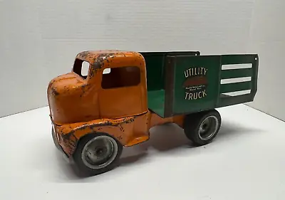 Vintage 1950's Tonka Mound Metalcraft Orange Green Utility Truck. • $145.95
