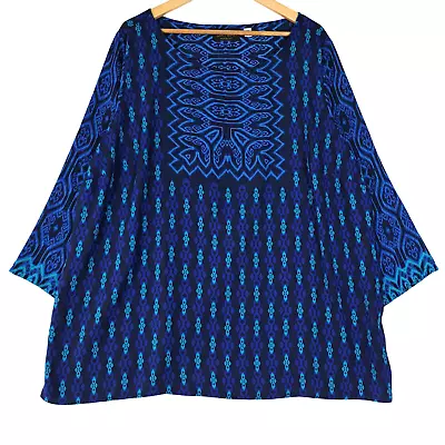 Bob Mackie Top Womens 2X Wearable Art Blue Geometric Scoop Neck Tunic Artsy • $34.94