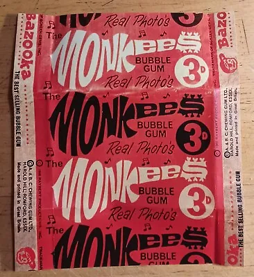 1967 A&BC MONKEES Real Photos Gum Card Wrapper- REPRINT ( UK England  Version) • $8.99