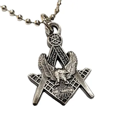 Masonic Eagle Square Compass Harley HOG Biker Antique Nickel Pendant Necklace • $13.99