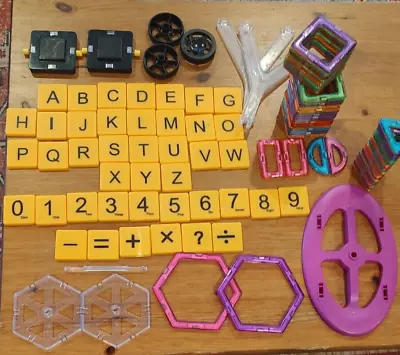 103 Pc Lot Of Magnetic Magna-Tiles Building Tiles Wheels Alphabet Numbers • $25