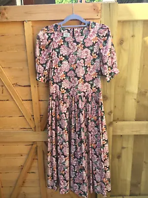 £29 • Buy Laura Ashley Vintage Dress Floral Midi Square Neck Peony Lily Print Lilac Small