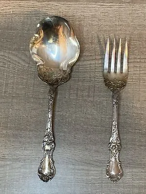 R Wallace Antique Serving Spoon & Fork Shell Patterned 1835  Silver Plate • $20.95